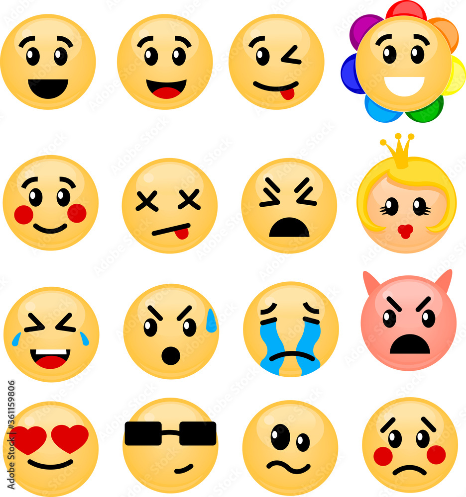 Obraz premium Cartoon Color Emoji Sign Icon Set. Vector