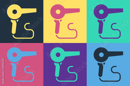 Pop art Hair dryer icon isolated on color background. Hairdryer sign. Hair drying symbol. Blowing hot air. Vector Illustration.