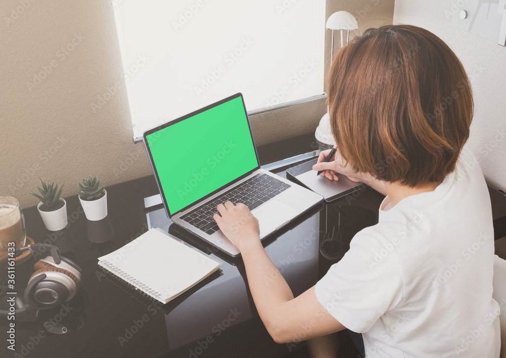 college student video call for online class and learning remote. computer laptop green screen. college student video call for online class and learning remote. computer laptop green screen.
