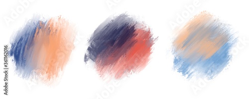 Set of  Brush Strokes. Set of orange, blue, red stain art background. Isolated on white background. 
