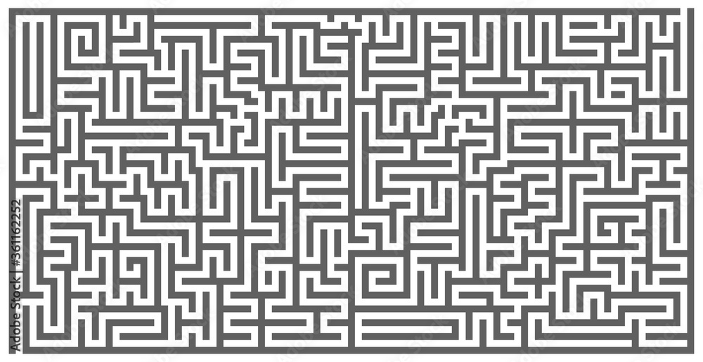 A square labyrinth top view isolated on white background. Classic Maze game. Gray maze for Your business project. Four exit labyrinth. Vector Illustration