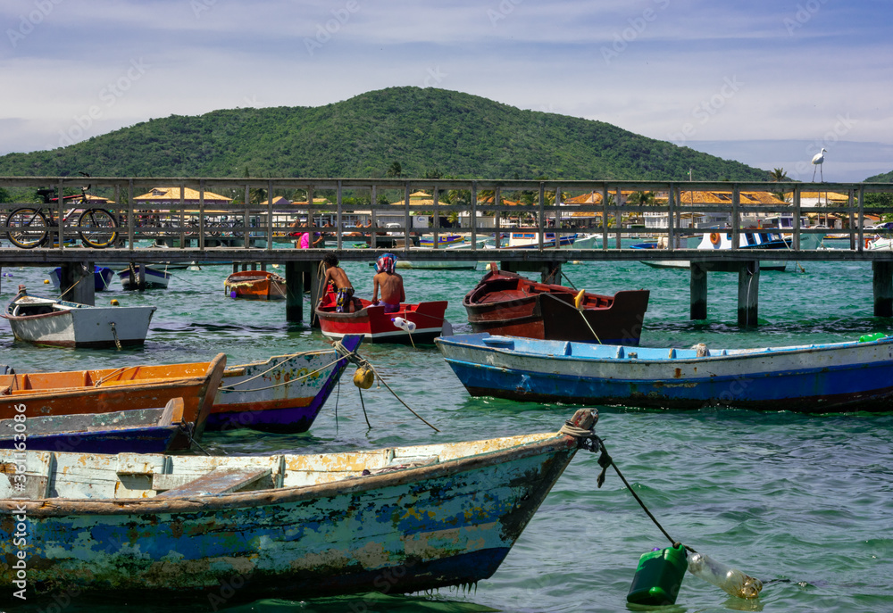 fishing boats in the harbor in brazilian beach village