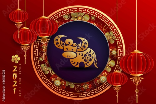 Happy new year 2021 / Chinese new year / Year of the ox / Zodiac sign for greetings card, invitation, posters, brochure, calendar, flyers, banners.