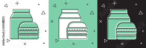 Set Online ordering and burger delivery icon isolated on white and green, black background. Vector Illustration.