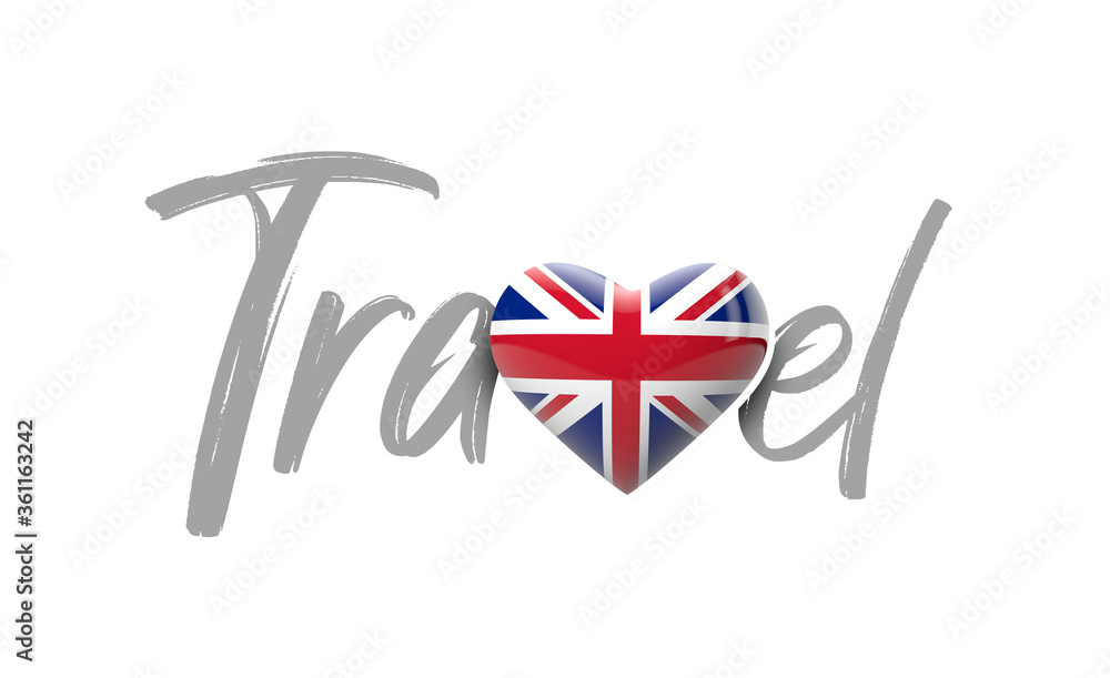 Obraz premium Travel United Kingdom love heart flag. 3D Rendering