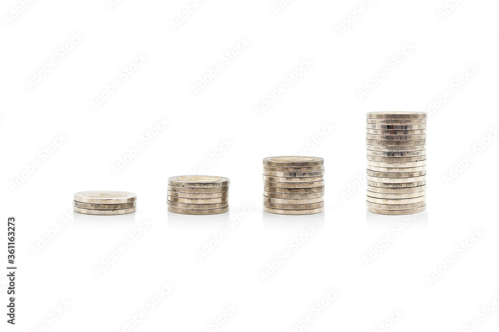 Saving Thailand money. Thai baht coins charts isolated on white background Saving Thailand money. Thai baht coins charts isolated on white background