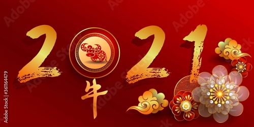 Happy new year 2021 / Chinese new year / Year of the ox / Zodiac sign for greetings card, invitation, posters, brochure, calendar, flyers, banners.