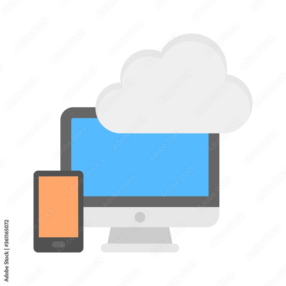 Cloud computing devices connection symbol. Cloud network sync icon illustration. Flat design style. Cloud computing devices connection symbol. Cloud network sync icon illustration. Flat design style.