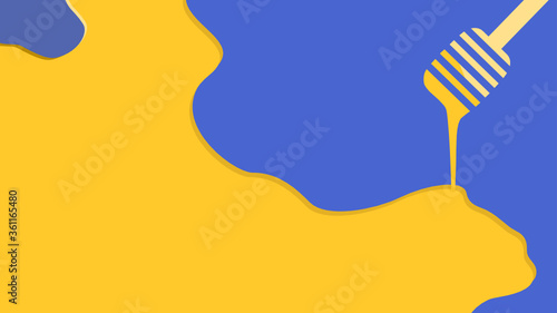 Light illustration of honey flowing down from a spindle on a blue background, Bee Honey, sweetness