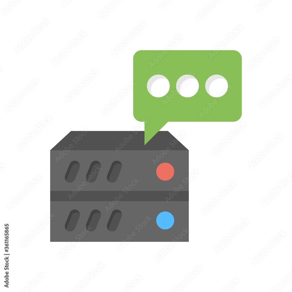 Server with chat icon. Computer server communication sign. Flat icon illustration. Server with chat icon. Computer server communication sign. Flat icon illustration.