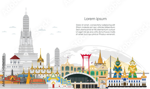 Thailand land of smile. Bangkok in Thailand and Landmarks and travel. background template. Vector illustration