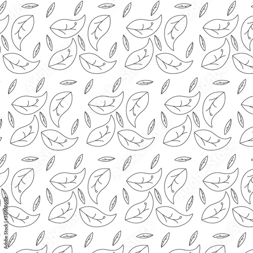 PATTERN LEAVES SEAMLESS MONOCHROME. WHITE  BACKGROUND VECTOR