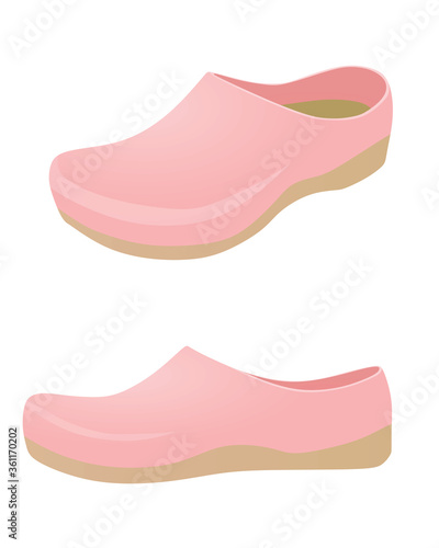 Pink clogs shoes. vector illustration