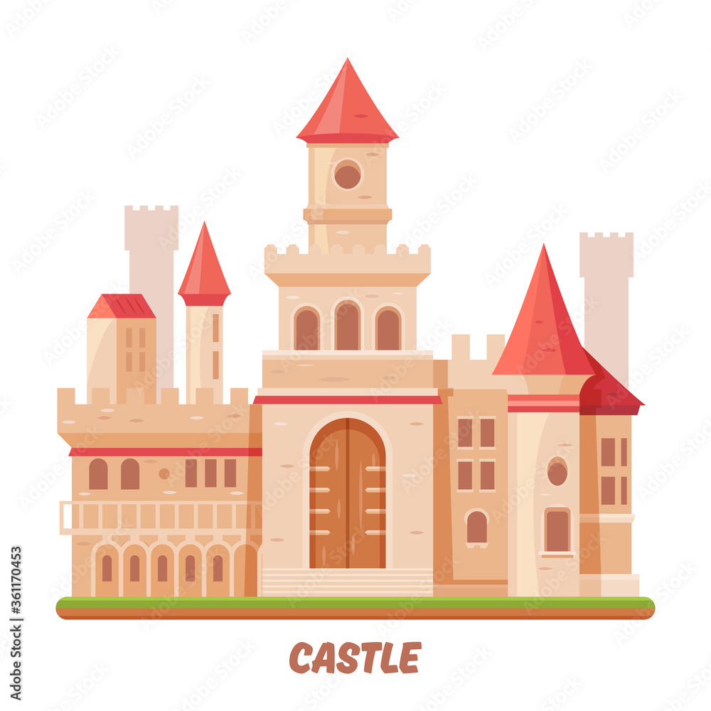 Castle fairy palace, medieval fantasy kingdom fort