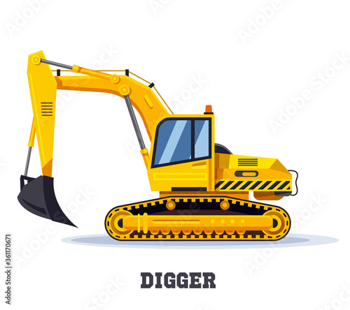 Digger excavator truck or backhoe tractor icon