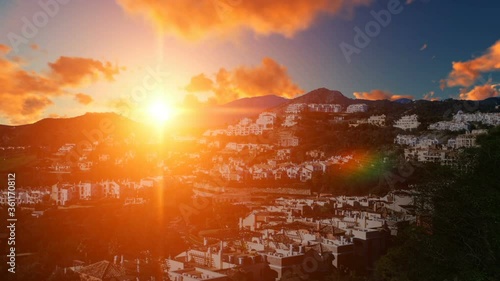 Aerial view of Ronda, Spain, sunset time