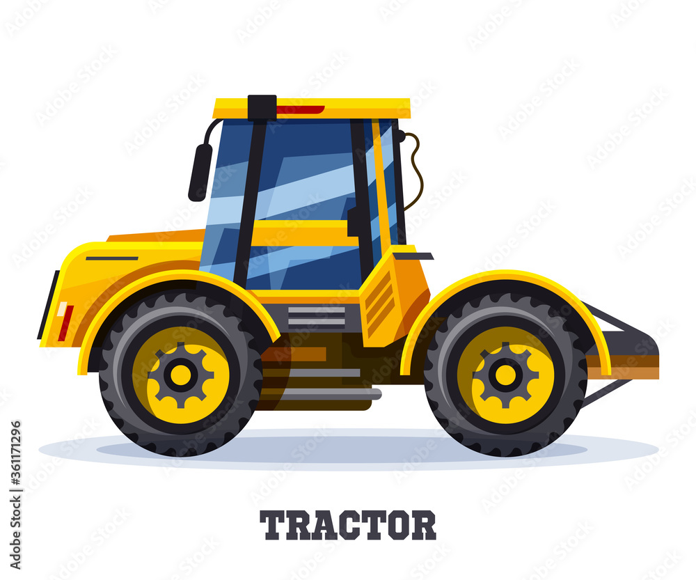 Fototapeta premium Tractor or farm truck, agriculture vector icon