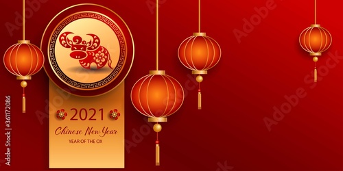Happy new year 2021 / Chinese new year / Year of the ox / Zodiac sign for greetings card, invitation, posters, brochure, calendar, flyers, banners.