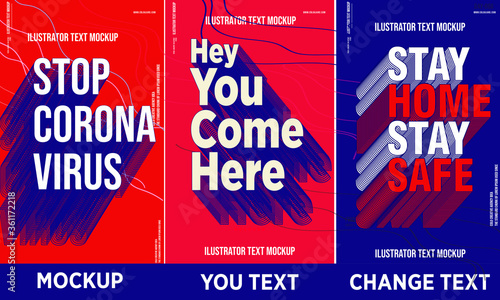 Stay home Stay safe Modern poster design template 3D Text Effect Mockup /full Editable