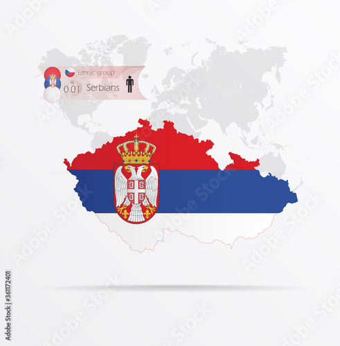 The ethnicities in Czech Republic, ethnic group Serbians. Map Czech Republic combined with Serbia flag.