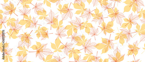 Yellow and orange leaves seamless background on white background. Vector illustration.