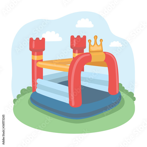 Vector illustration Of Colorful Small Air Bouncer Inflatable Trampoline Castle On The Meadow