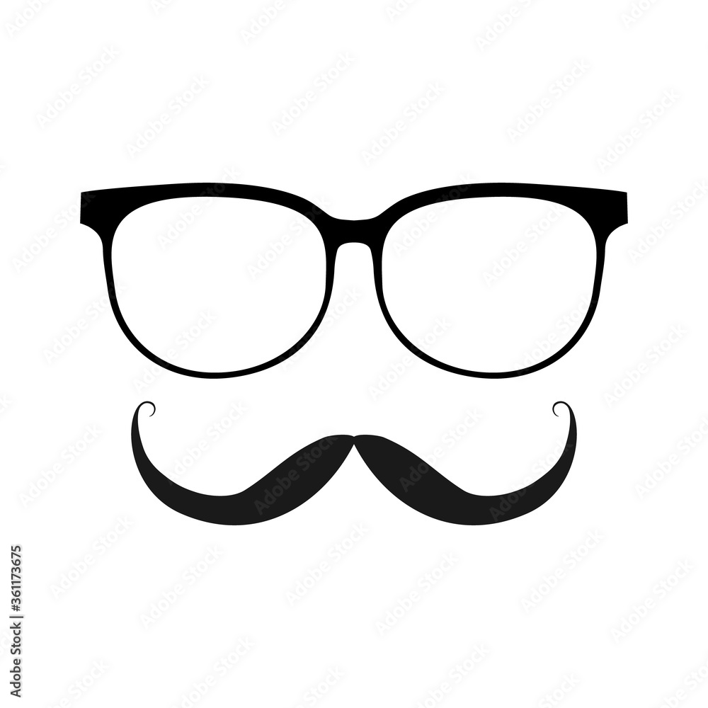 Glasses and mustache black vector icon isolated on white. Glasses and mustache black vector icon isolated on white.