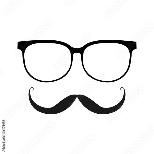 Glasses and mustache black vector icon isolated on white. 