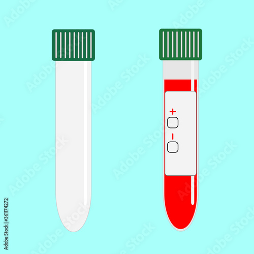 Blood filled test tube and empty glass test tube isolated on blue background. Vector illustration design.