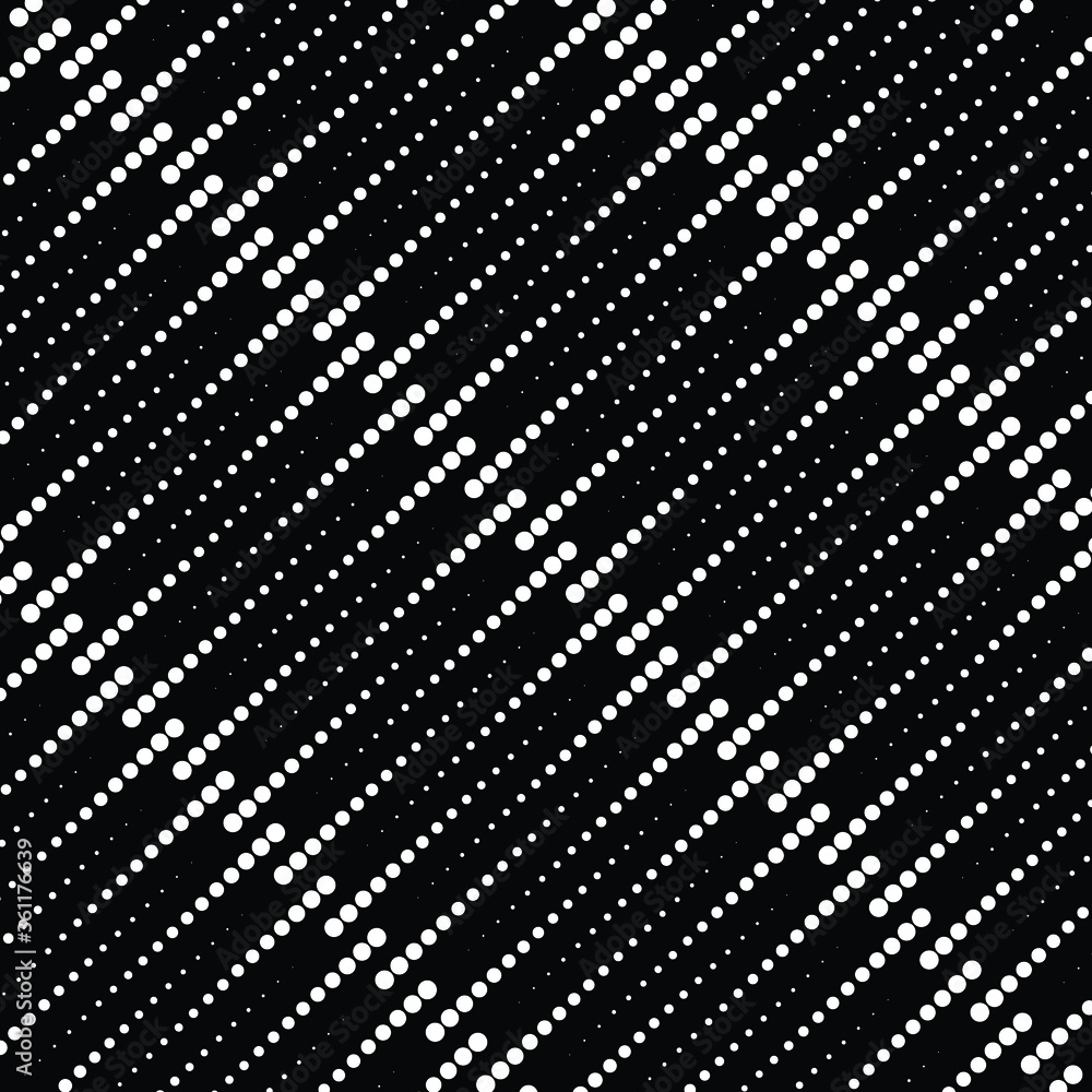 Abstract white vector diagonal halftone dots speed lines. Geometric art. Design element for prints, web pages, template, posters, pattern and monochrome background