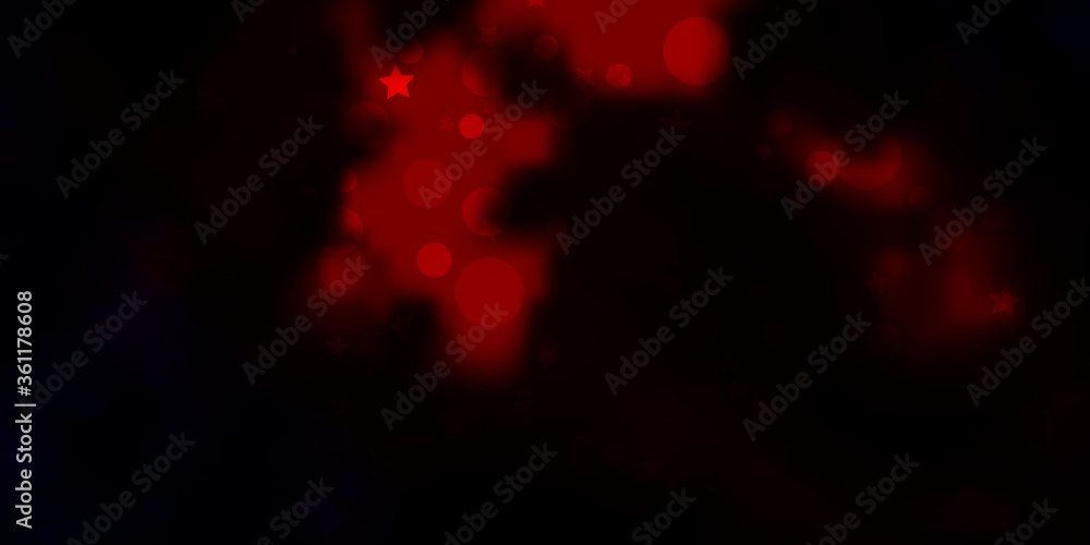 Dark Red vector backdrop with circles, stars. Abstract design in gradient style with bubbles, stars. Pattern for trendy fabric, wallpapers.