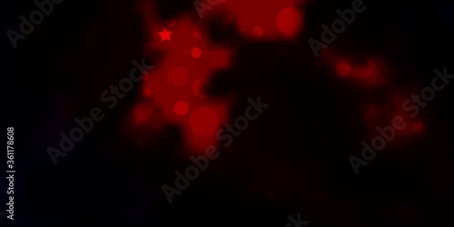 Dark Red vector backdrop with circles, stars. Abstract design in gradient style with bubbles, stars. Pattern for trendy fabric, wallpapers.