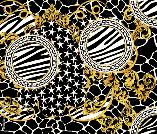  Baroque Pattern Design with Graphic Zebra Giraffe Skin and Stars Design photo