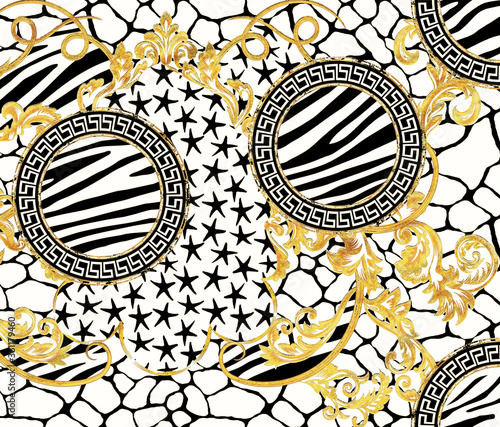  Baroque Ornament Pattern Design with Graphic Zebra Giraffe Skin and Stars Design photo
