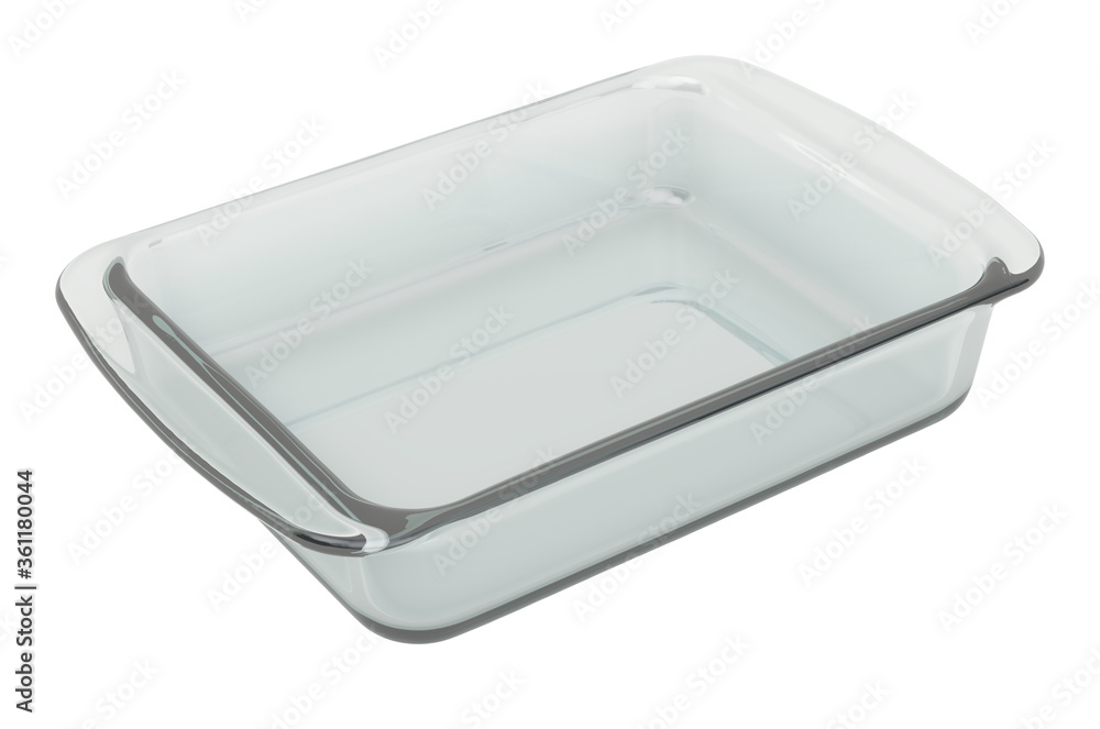 Clear Glass Baking Dish, rectangular shape. 3D rendering Clear Glass Baking Dish, rectangular shape. 3D rendering