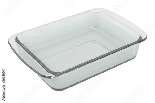 Clear Glass Baking Dish, rectangular shape. 3D rendering