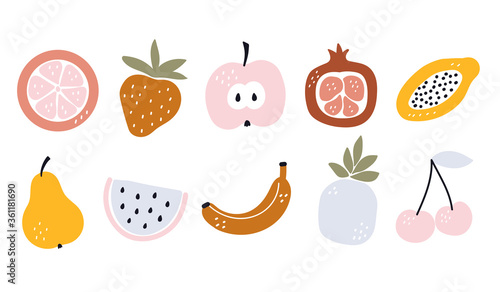 Vector hand drawn collection of fruit for nursery decoration and baby shower