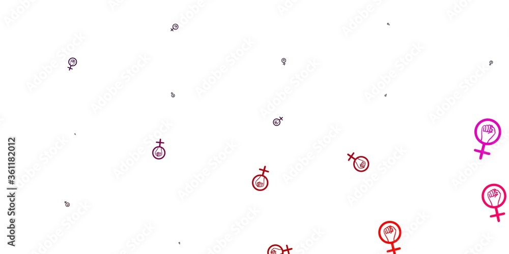 Light Purple, Pink vector backdrop with woman's power symbols. Light Purple, Pink vector backdrop with woman's power symbols.