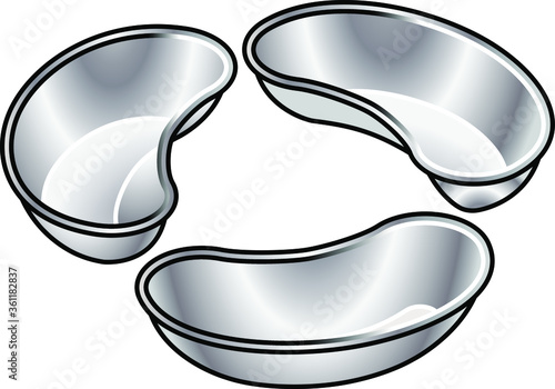 A set of three stainless steel kidney dishes.