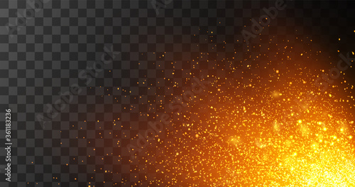 Fiery sparks explosion. Glowing particles. 