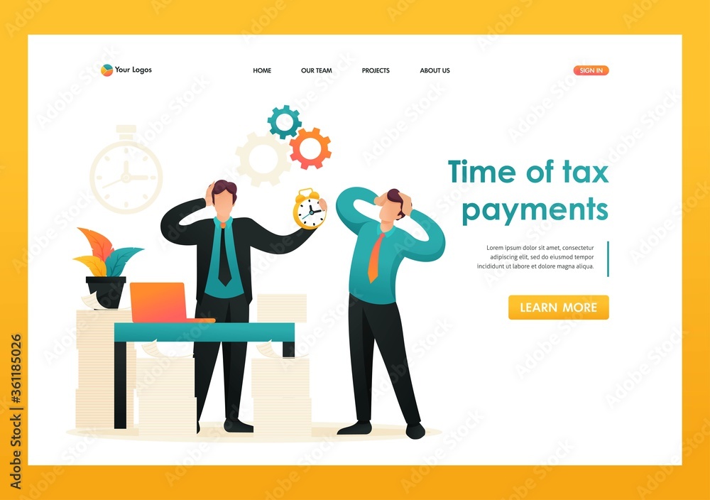 Stressful situation, Time of tax payments. Flat 2D character. Landing page concepts and web design Stressful situation, Time of tax payments. Flat 2D character. Landing page concepts and web design