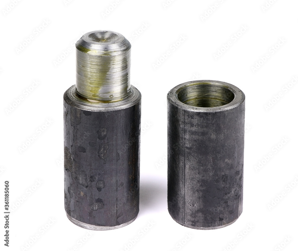 Metal hinges isolated on a white background. Hinges bullet type Metal hinges isolated on a white background. Hinges bullet type