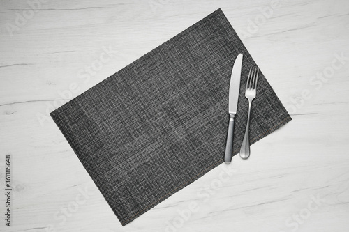 Quadro em tela Gray placemat table mat with knife and fork