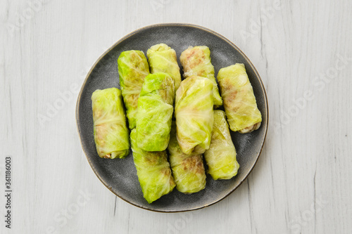Rolled cabbage leaves stuffed with ground meat, rice and onion