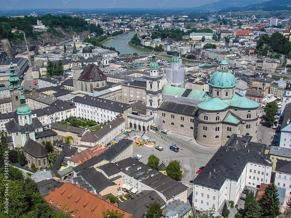 A wide cityscape of Salzburg, Austria