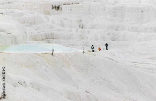 There is no water left in the natural travertine pools in Pamukkale.