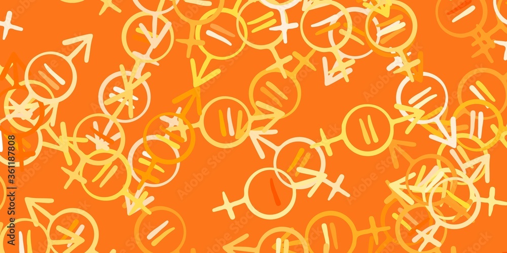 Light Orange vector texture with women's rights symbols.