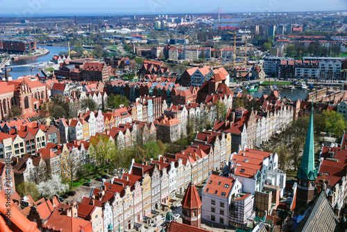 A wide Gdańsk panorama from a church tower, Poland