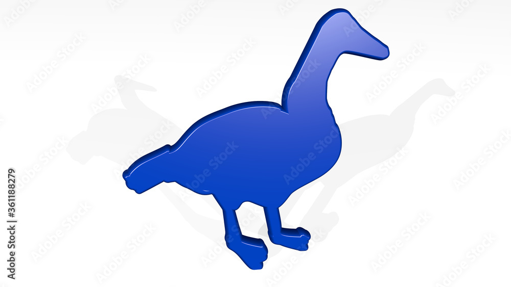 goose made by 3D illustration of a shiny metallic sculpture on a wall with light background. bird and animal goose made by 3D illustration of a shiny metallic sculpture on a wall with light background. bird and animal