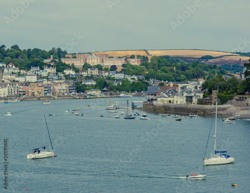Boats on the river Dart in Dartmouth, South Devon. The town of Kingswear can be seen in the background.